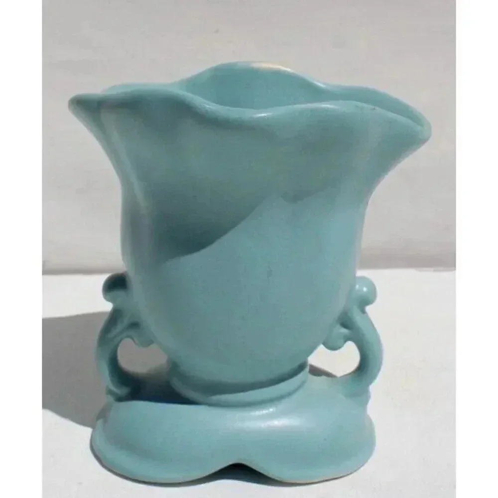 Vintage LIGHT Blue Art Deco CAMEO WELLER Pottery Vase